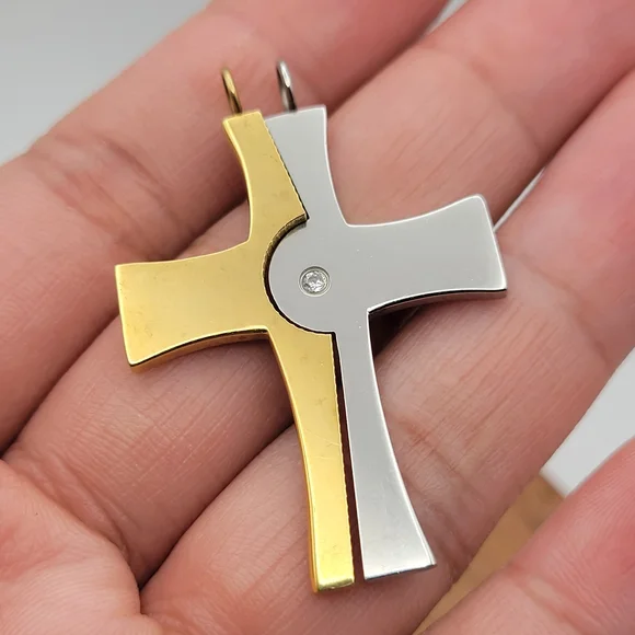 Two-Tone Cross Pendant Necklace - Picture 6 of 7